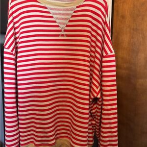 Free People Red and White Striped Crew Neck Sweater